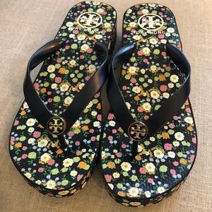 Tory Burch floral wedge flip flop